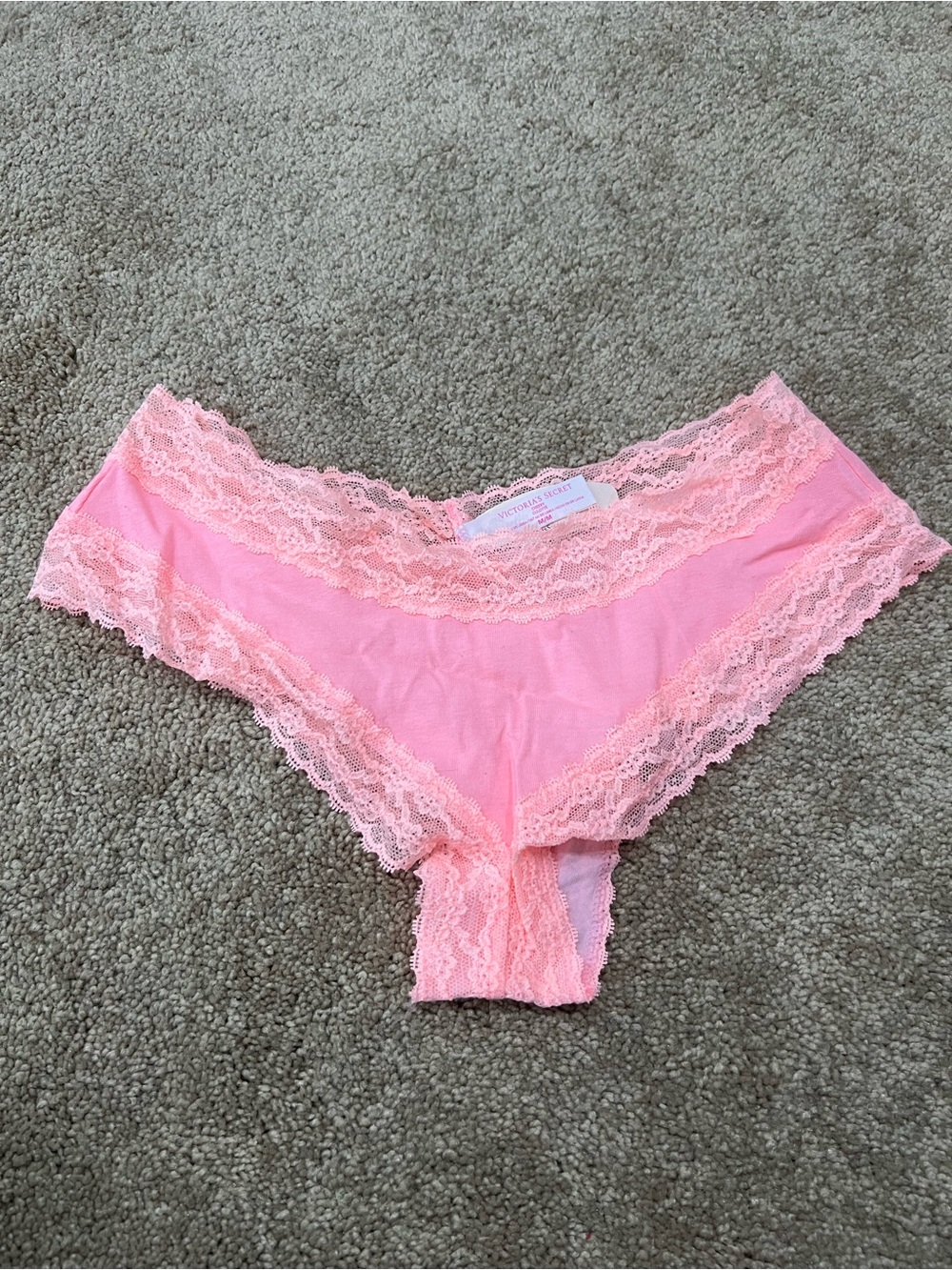 NWT Vs Victoria’s Secret cheeky Panty Pink cotton lace trim size medium
